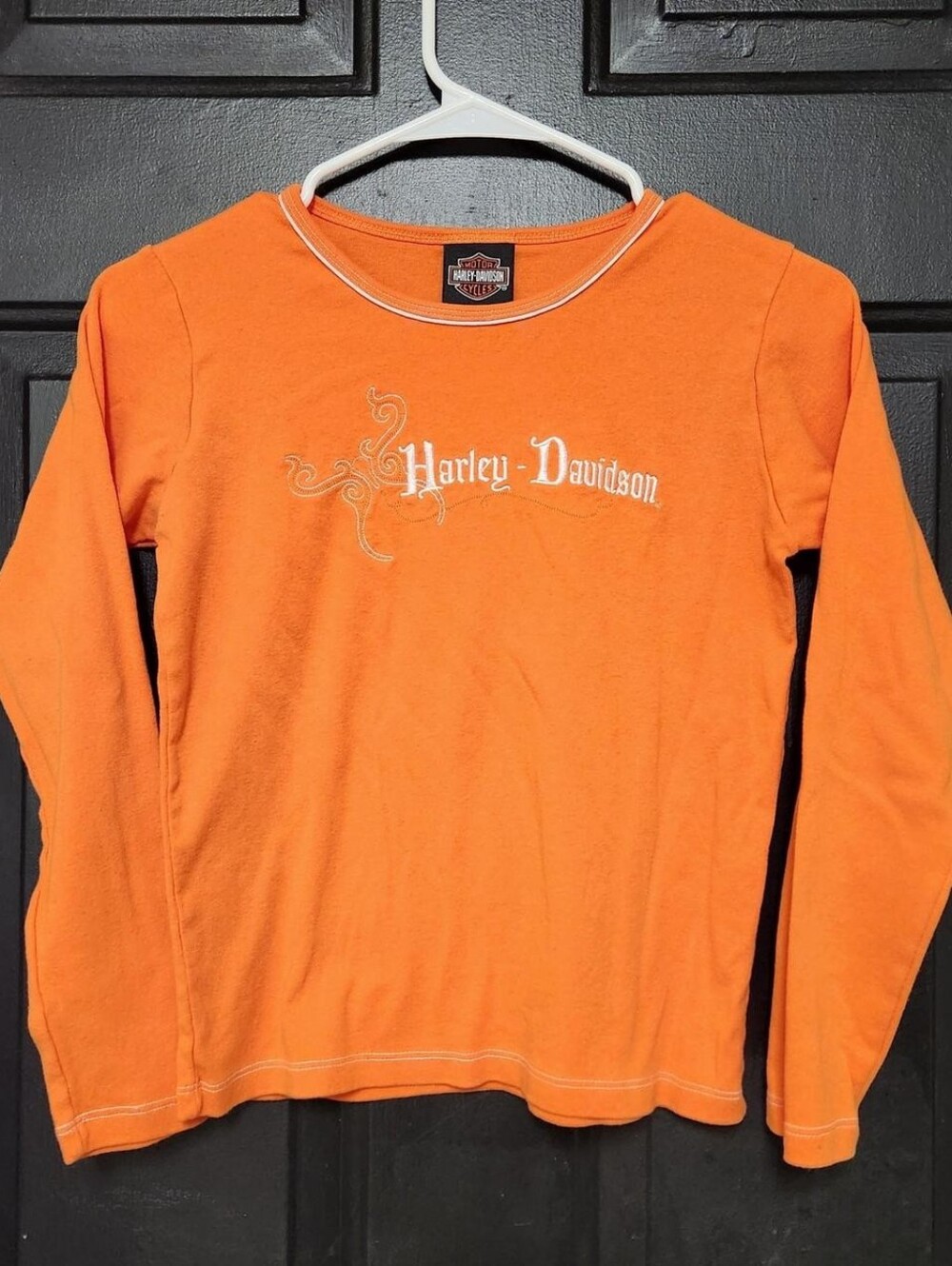 Harley Davidson Kids Large Orange Long Sleeve Shirt Cotton Biker Motorcycle